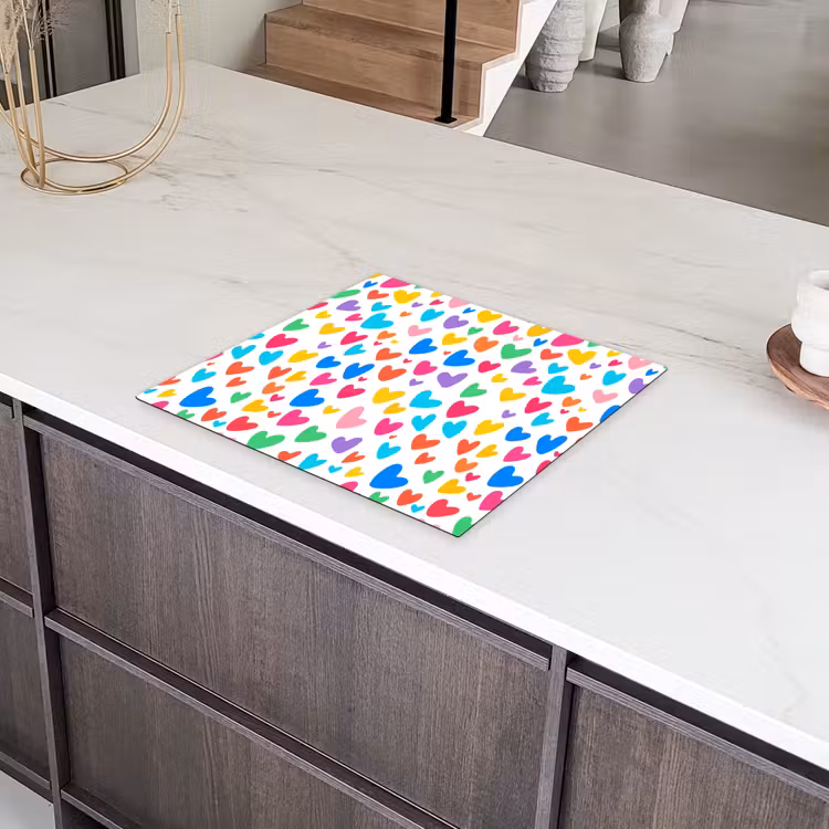 Hartjes - Kleurrijk - Patroon - Levendig Inductie beschermer vinyl 3mm middel -sfeer8
