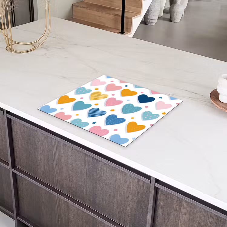 Hartjes - Pastel - Kleurcontrast - Handgetekend Inductie beschermer vinyl 3mm middel -sfeer8