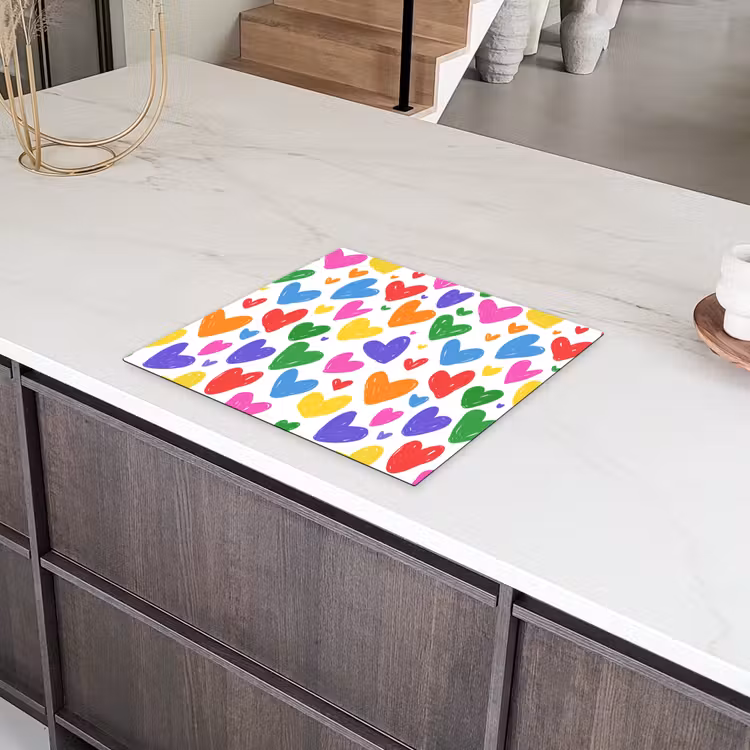 Hartjes - Patroon - Kleurrijk - Tekening Inductie beschermer vinyl 3mm middel -sfeer8