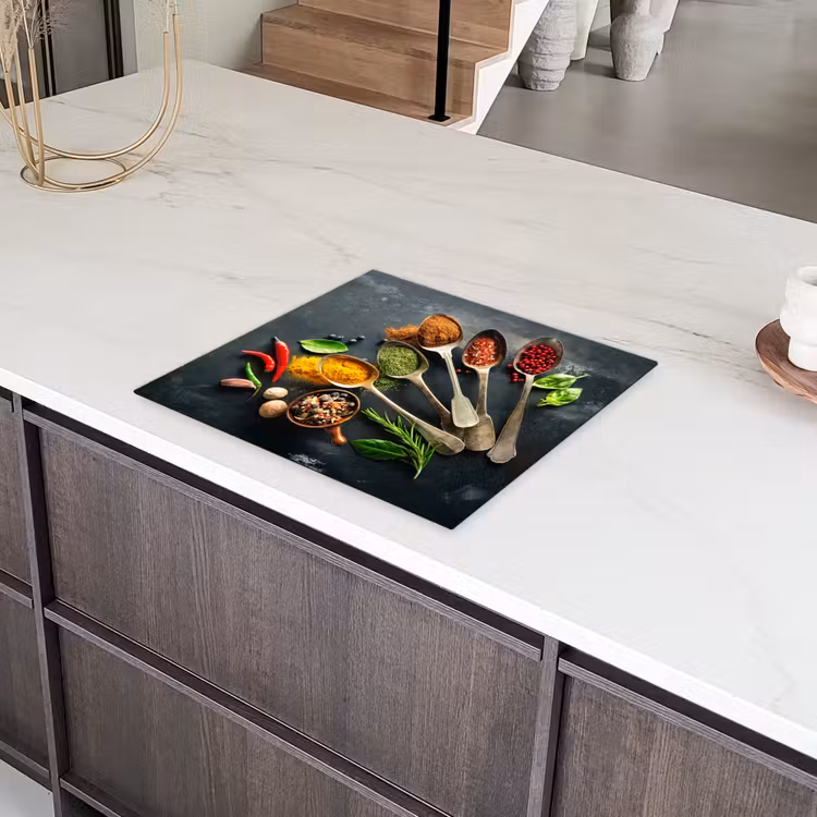 Kruiden - Lepels - Specerijen - Betonlook - Grijs Inductie beschermer vinyl 3mm middel -sfeer8