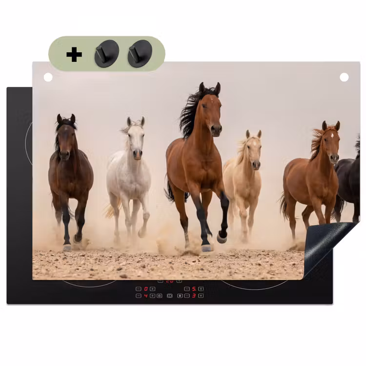 Kudde paarden - Stofwolk - Bruin - Zwart Inductie beschemer met haakjes klein -3d