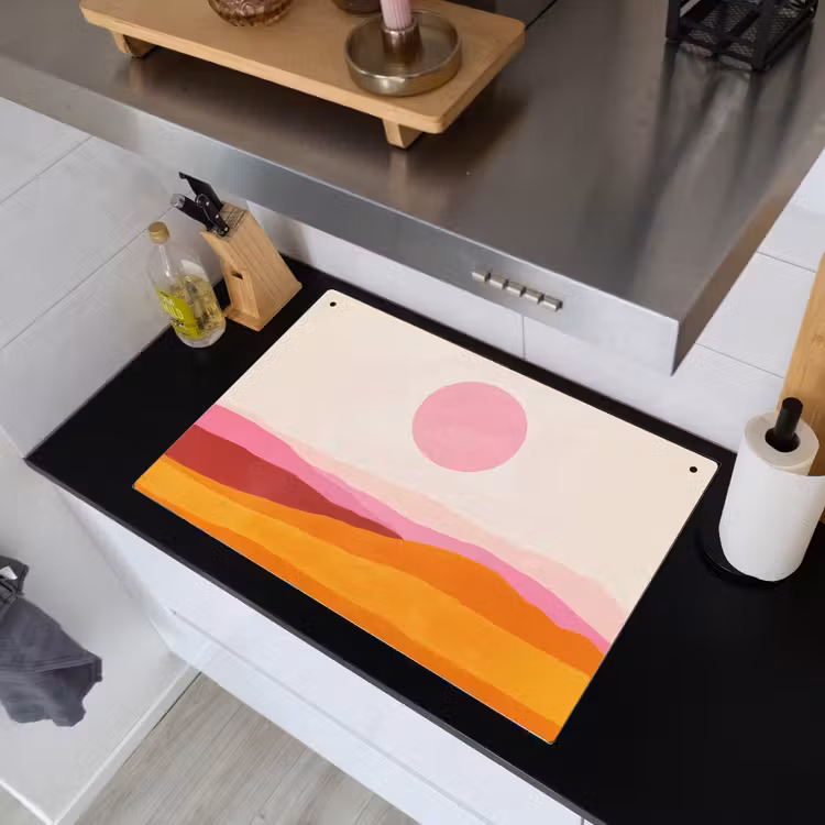 Heuvels - Oranje - Zon - Abstract Inductie beschemer met haakjes klein -sfeer1