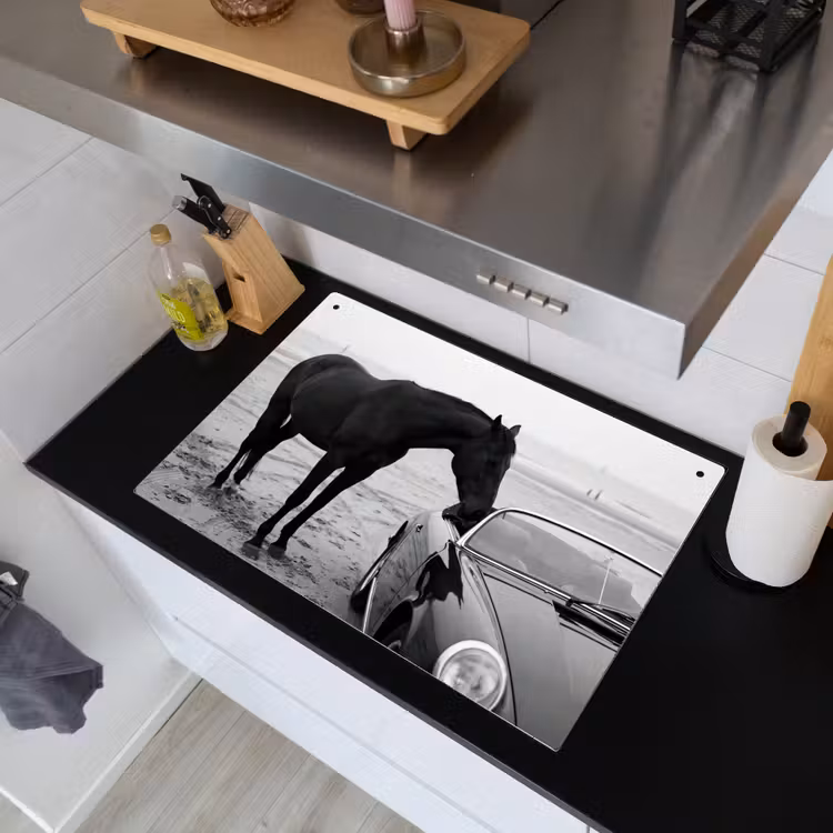 Paard - Auto - Zwart - Wit Inductie beschemer met haakjes klein -sfeer1