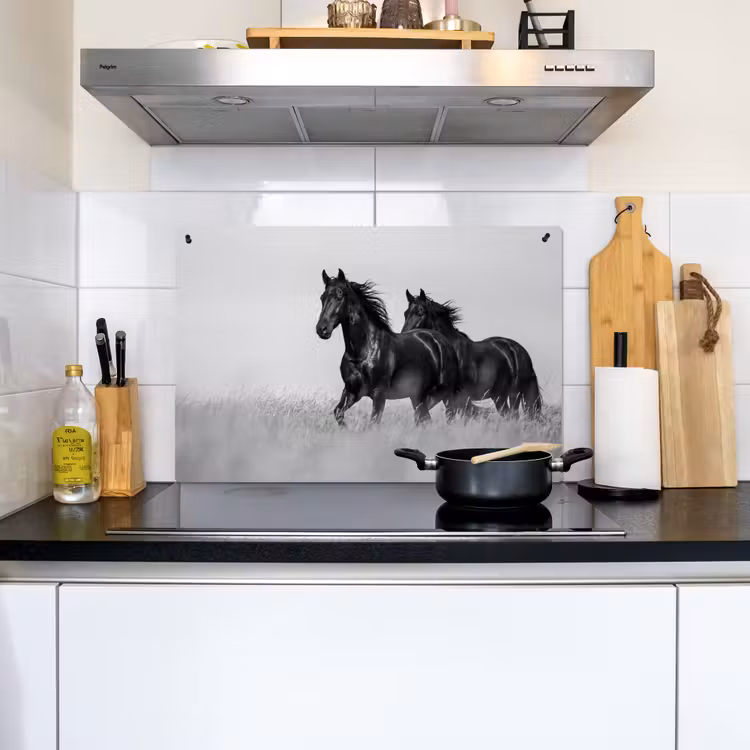 Paarden - Gras - Zwart - Wit Inductie beschemer met haakjes klein -sfeer2