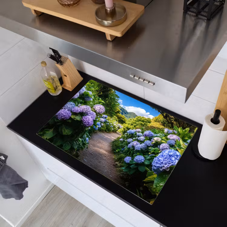 Hortsensia - Pad - Bloemen Inductie beschemer met haakjes klein -sfeer1