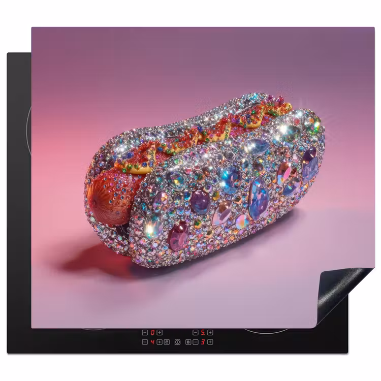 Hotdog - Steentjes - Glitters - Paars Inductie beschermer vinyl 3mm middel -3d