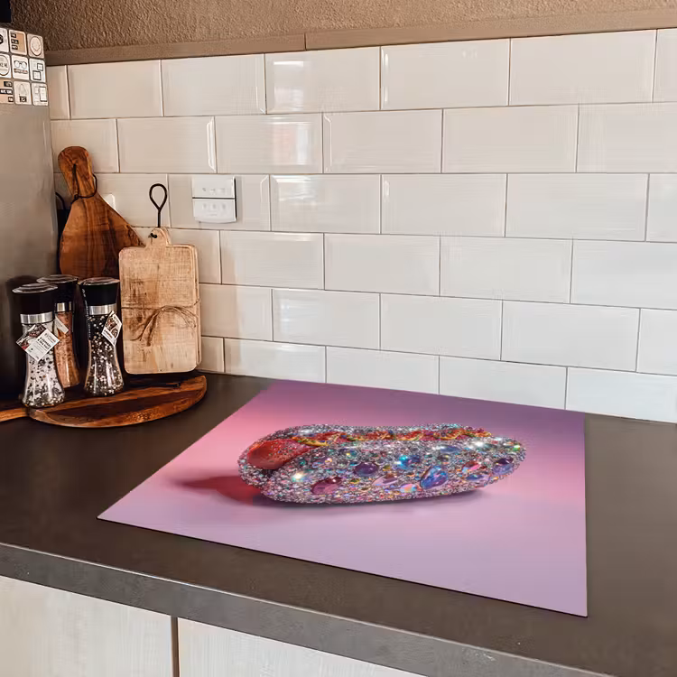 Hotdog - Steentjes - Glitters - Paars Inductie beschermer vinyl 3mm middel -sfeer3