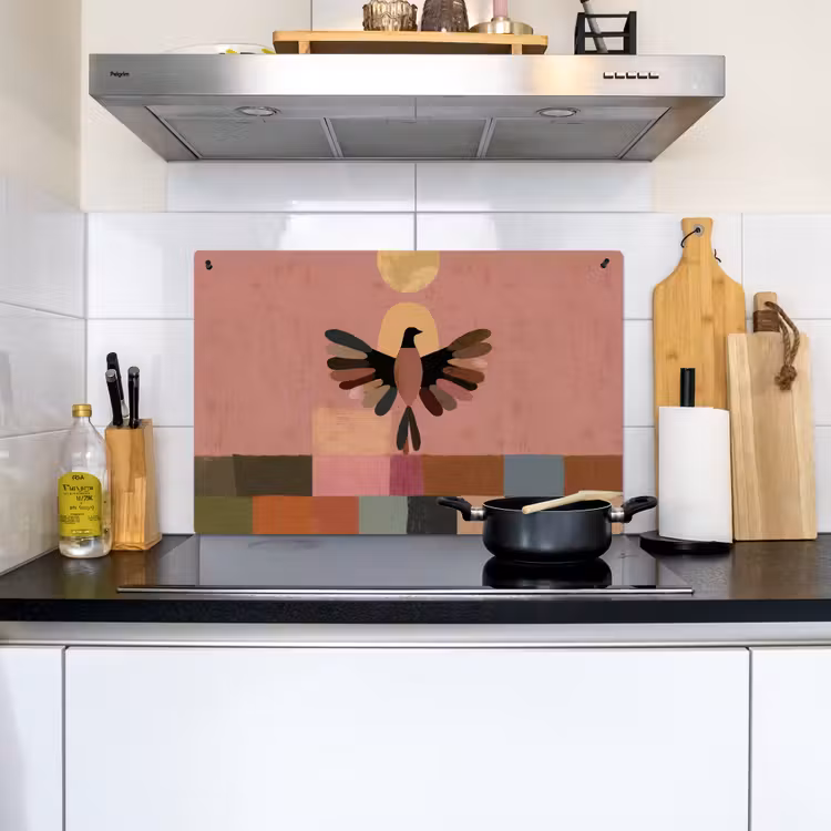 Illustratie - Vogel - Vlakken - Kleurrijk Inductie beschemer met haakjes klein -sfeer2