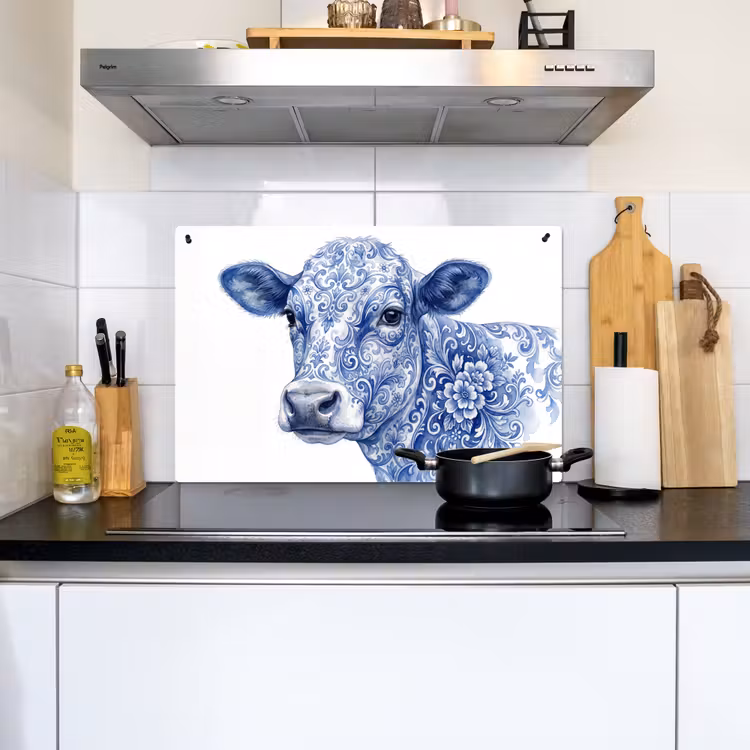 Illustratie - Koe - Blauw Inductie beschemer met haakjes klein -sfeer2