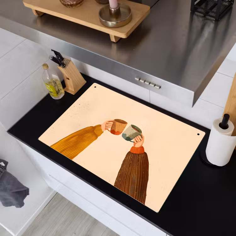 Illustratie - Mokken - Proosten - Bruin Inductie beschemer met haakjes klein -sfeer1
