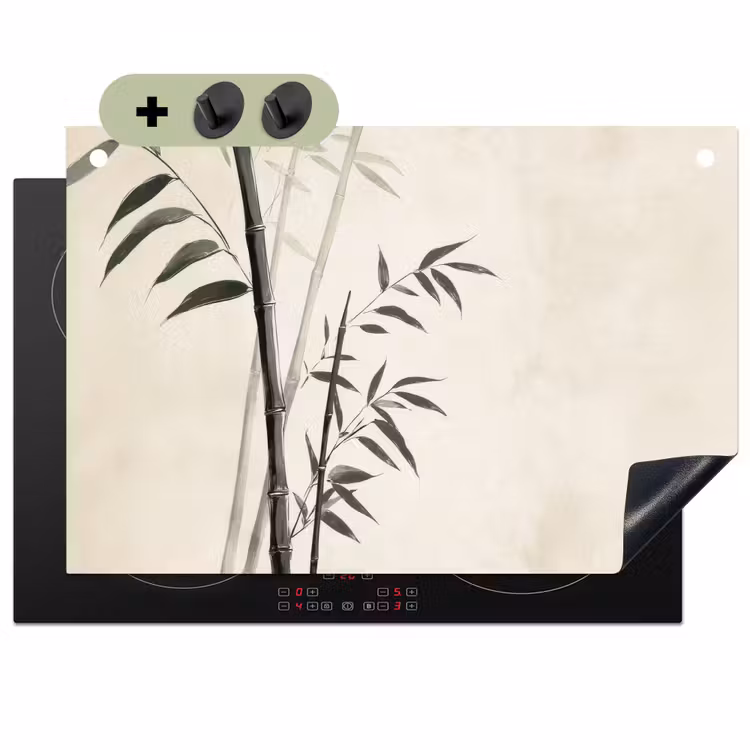 Japandi - Bamboe - Beige Inductie beschemer met haakjes klein -3d