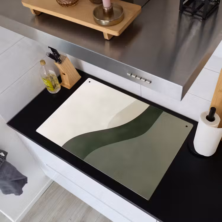 Japandi - Groen - Abstract - Modern Inductie beschemer met haakjes klein -sfeer1