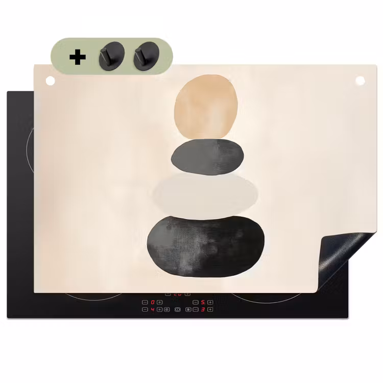 Japandi - Wabi sabi - Beige Inductie beschemer met haakjes klein -3d