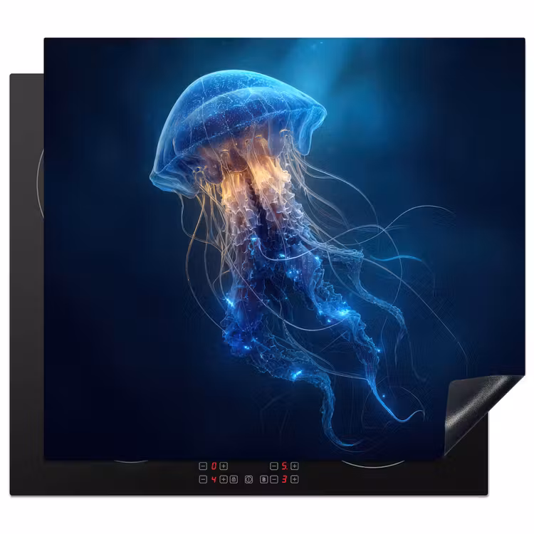Kwal - Lichtgevend - Tentakels - Blauw Inductie beschermer vinyl 3mm middel -3d