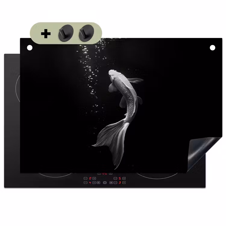 Koi - Vis - Wit - Zwart Inductie beschemer met haakjes klein -3d
