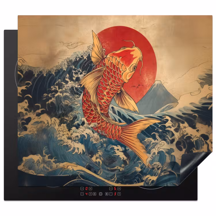 Koi - Zee - Golven - Zon Inductie beschermer vinyl 3mm middel -3d