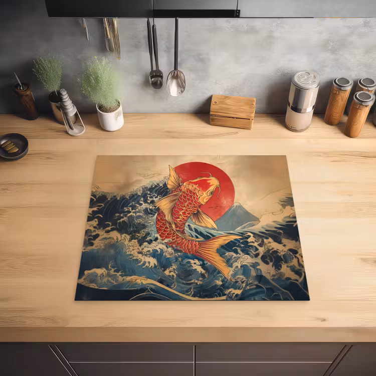 Koi - Zee - Golven - Zon Inductie beschermer vinyl 3mm middel -sfeer5