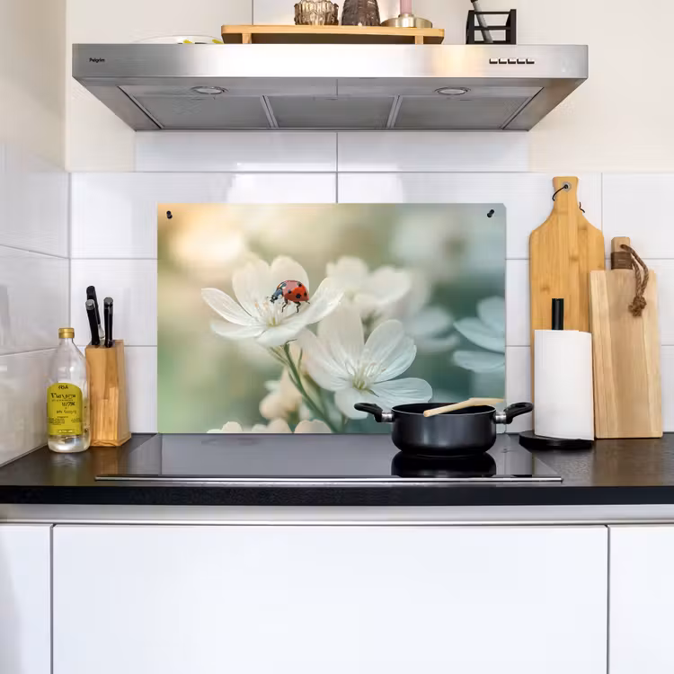 Lieveheersbeestje - Bloemen - Wit Inductie beschemer met haakjes klein -sfeer2