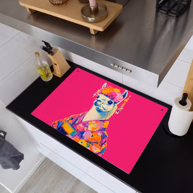 Lama - Kimono - Bloemenkrans - Felroze Inductie beschemer met haakjes klein -sfeer1