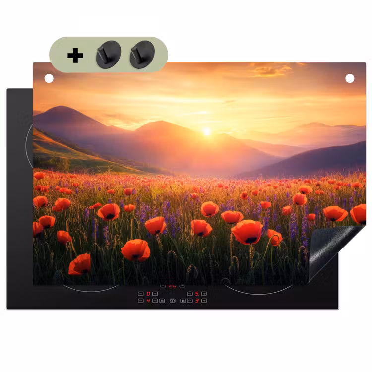 Landschap - Zonsondergang - Bloemenveld Inductie beschemer met haakjes klein -3d