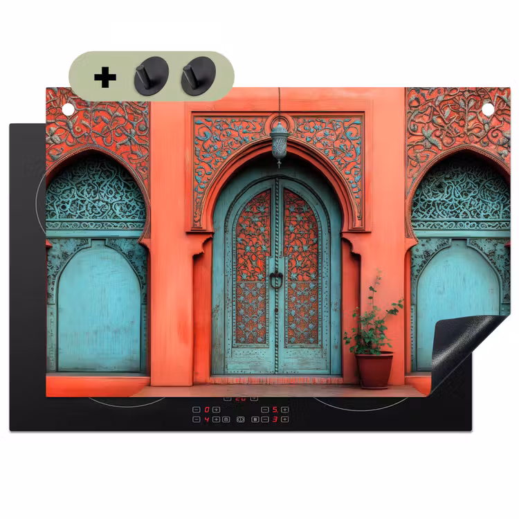 Lantaarn - Deur - Turquoise Inductie beschemer met haakjes klein -3d