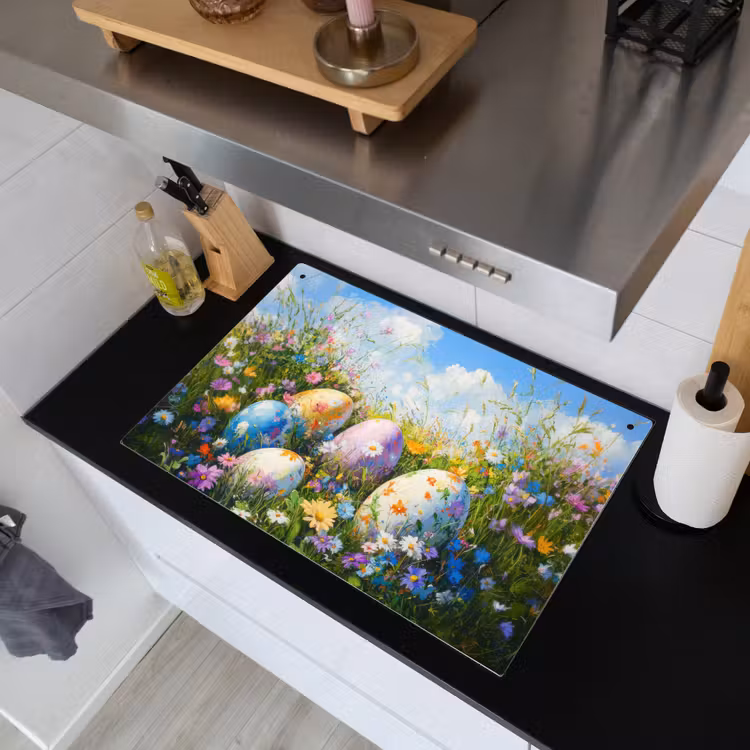 Grasveld - Eieren - Bloemen Inductie beschemer met haakjes klein -sfeer1