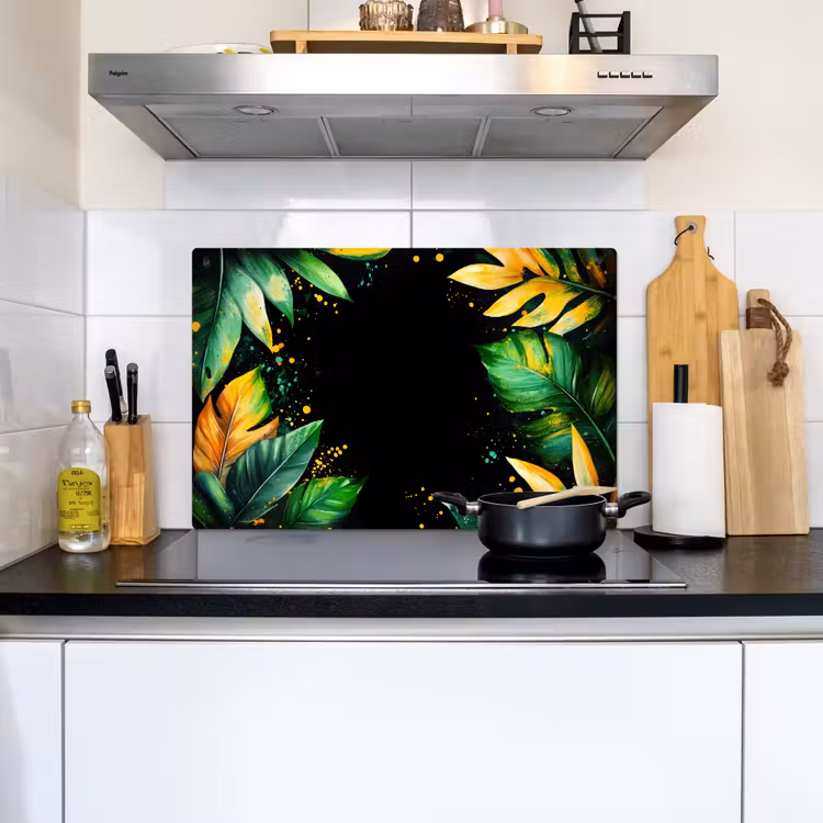 Bladeren - Groen - Geel - Verf - Jungle Inductie beschemer met haakjes klein -sfeer2