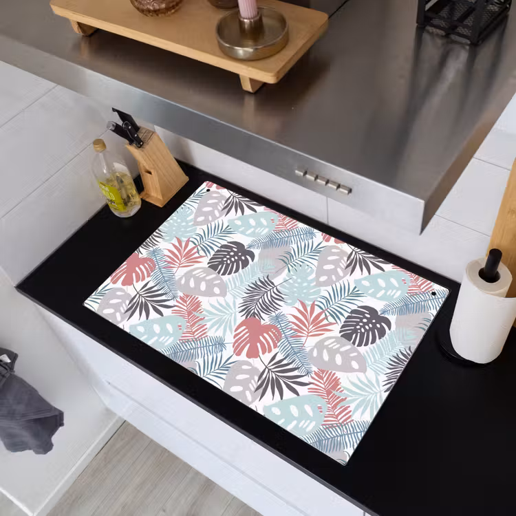Bladeren - Jungle - Pastel - Tropisch Inductie beschemer met haakjes klein -sfeer1