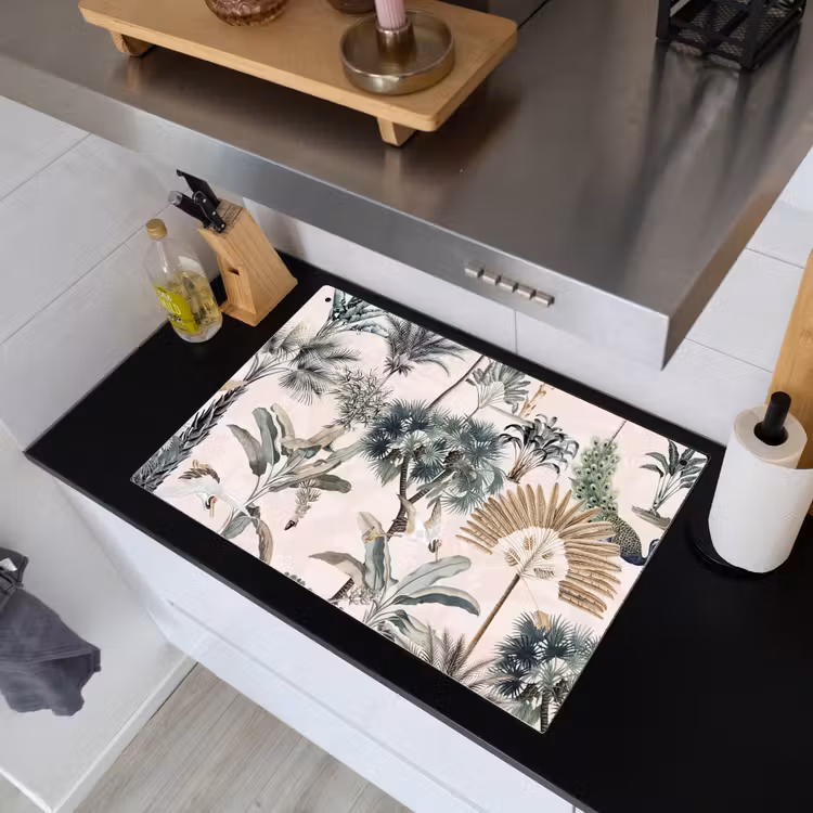 Bladeren - Monstera - Jungle - Tropical Inductie beschemer met haakjes klein -sfeer1