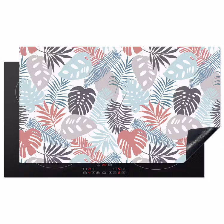 Bladeren - Tropical - Pastel - Jungle Inductie beschermer vinyl 3mm groot -3d