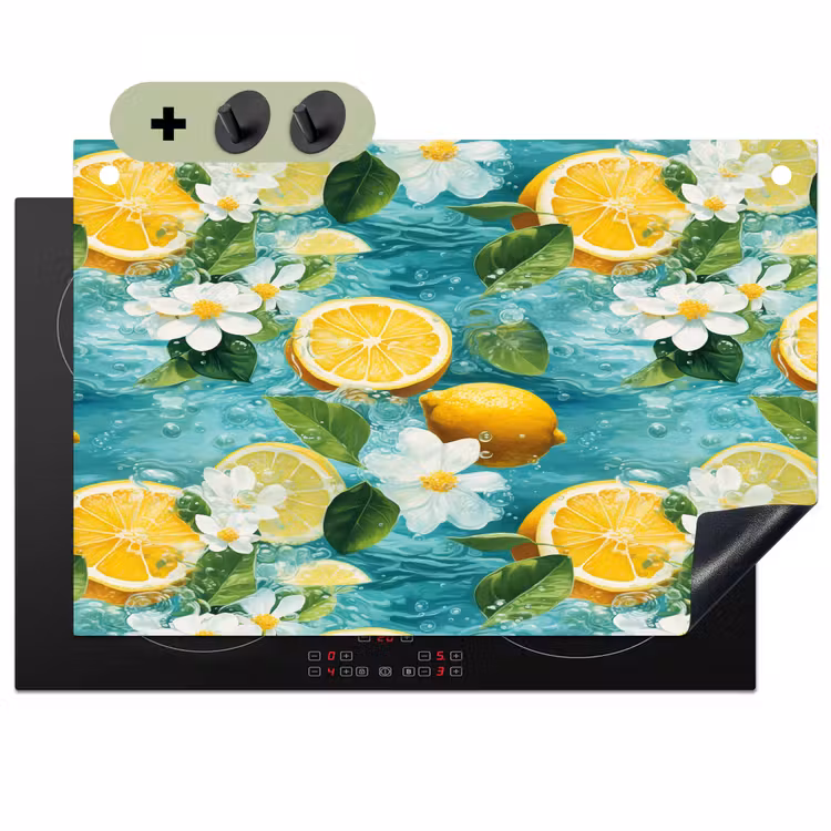 Citroen - Bloemen - Bruisend - Water Inductie beschemer met haakjes klein 777 -3d