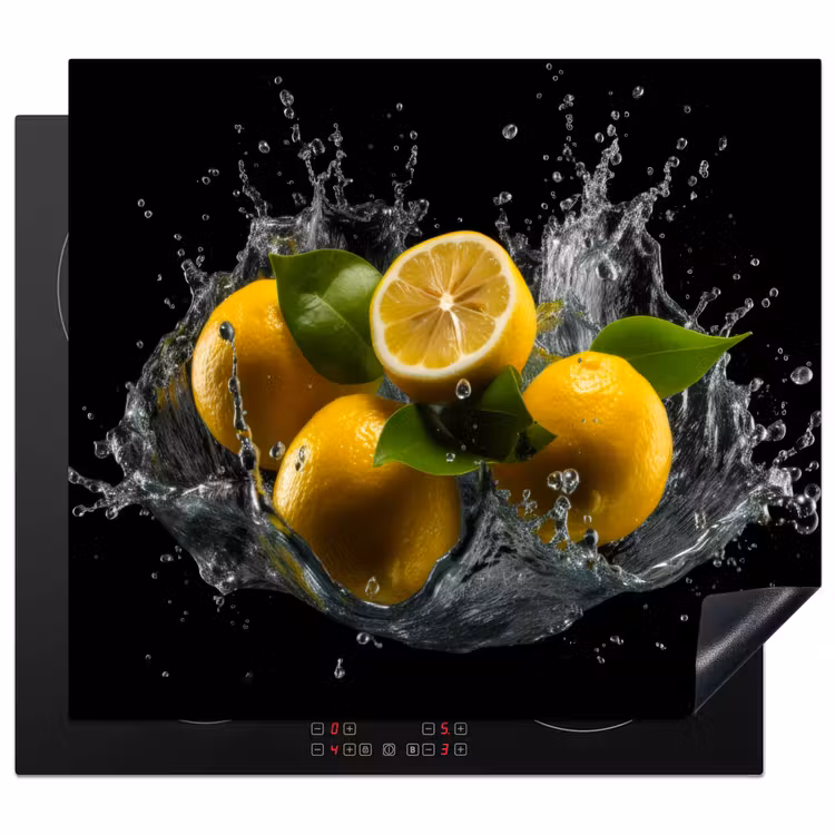 Citroen - Fruit - Geel - Zwart Inductie beschermer vinyl 3mm middel -3d
