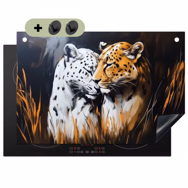 Luipaard - Oranje - Wit - Gras Inductie beschemer met haakjes klein -3d