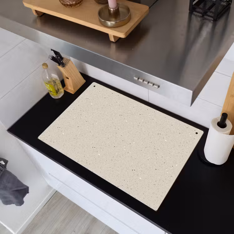 Lichtbeige - Terrazzo - Grijs Inductie beschemer met haakjes klein 777 -sfeer1