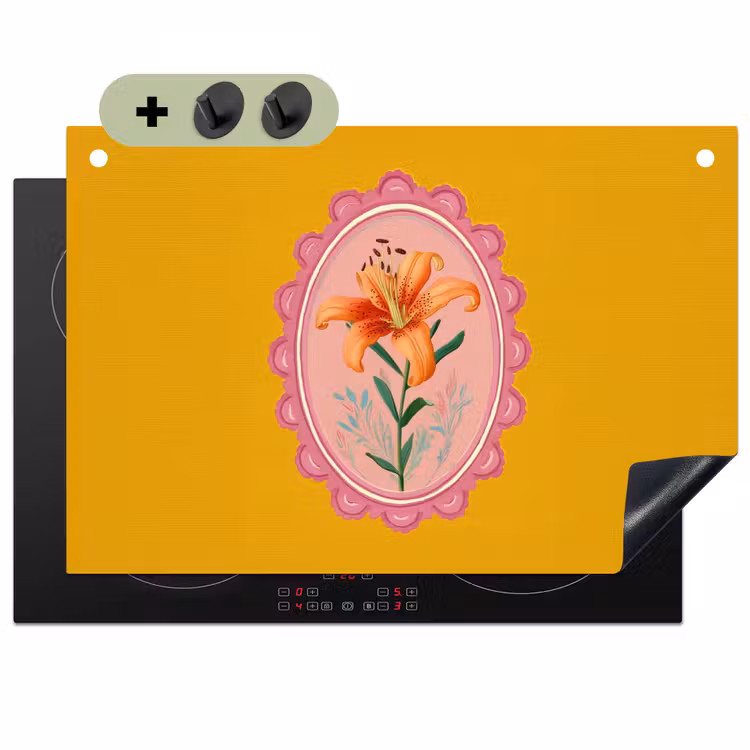 Lelie - Oranje - Lijst - Ovaal Inductie beschemer met haakjes klein -3d