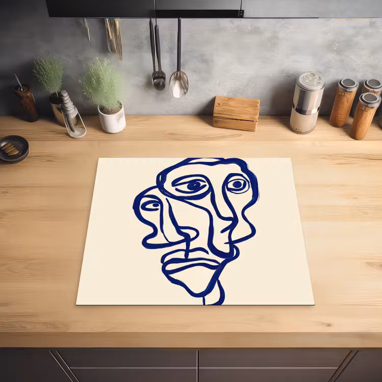 Lijntekening - Overlappende gezichten - Donkerblauw Inductie beschermer vinyl 3mm middel -sfeer5