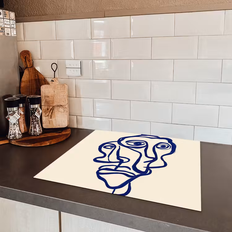 Lijntekening - Overlappende gezichten - Donkerblauw Inductie beschermer vinyl 3mm middel -sfeer3