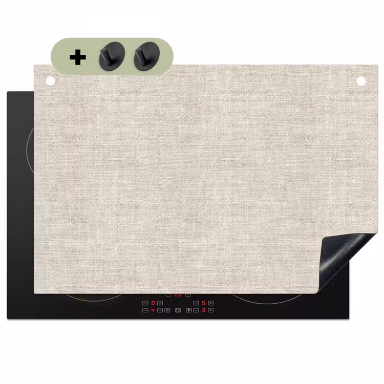Linnen - Textuur - Beige Inductie beschemer met haakjes klein 777 -3d
