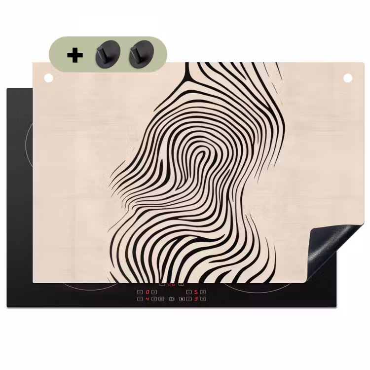 Lijnen - Abstract - Golvend - Zwart Inductie beschemer met haakjes klein -3d