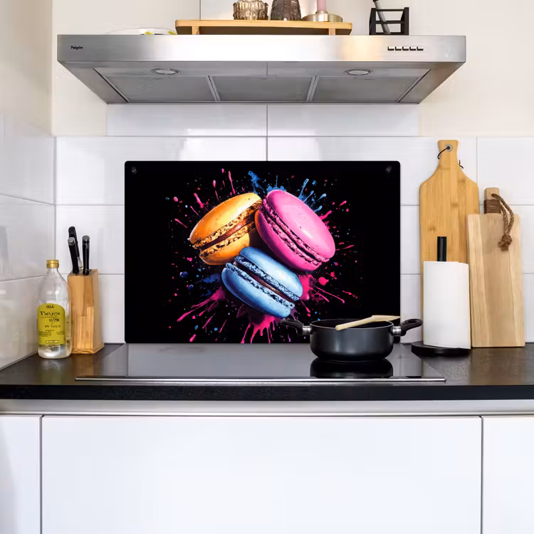 Macarons - Dessert - Graffiti - Kleurrijk - Roze - Blauw - Geel Inductie beschemer met haakjes klein -sfeer2