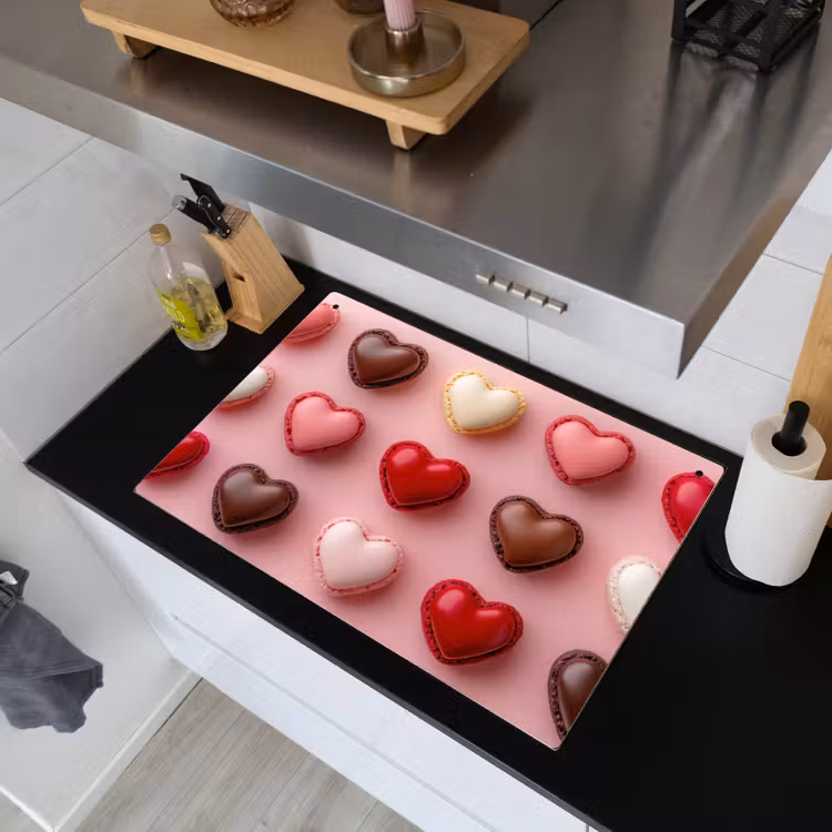 Macarons - Hartjes - Kleurrijk - Roze Inductie beschemer met haakjes klein -sfeer1