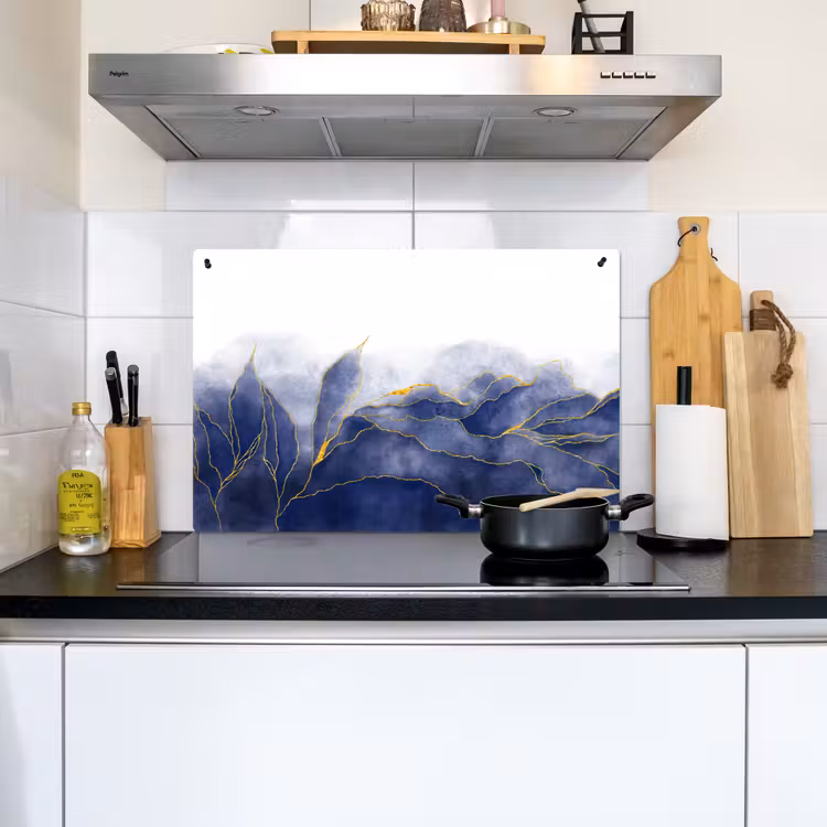 Marmer - Blauw - Marmerlook - Goud - Textuur Inductie beschemer met haakjes klein -sfeer2