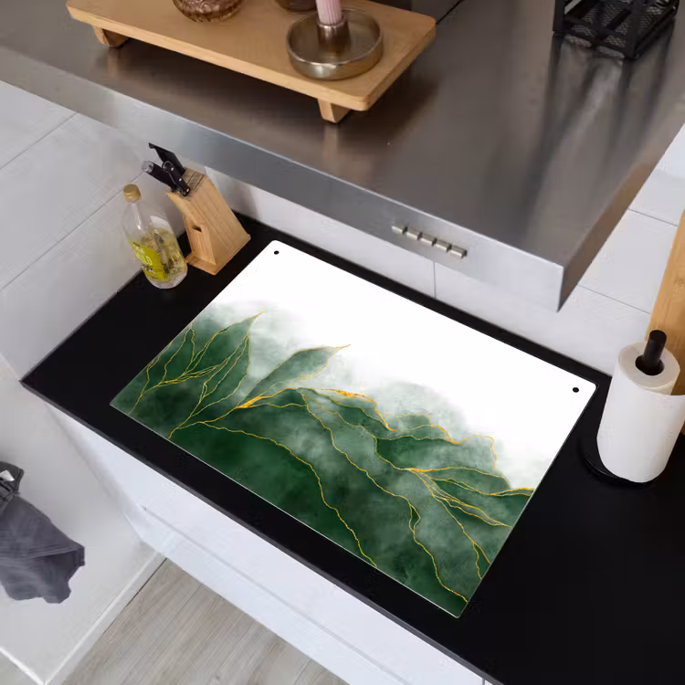 Marmer - Groen - Luxe - Goud - Marmerlook Inductie beschemer met haakjes klein -sfeer1