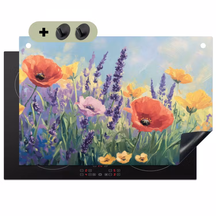 Weide - Bloemen - Kleurrijk Inductie beschemer met haakjes klein -3d
