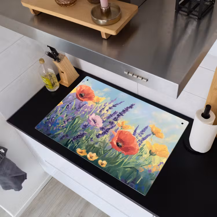 Weide - Bloemen - Kleurrijk Inductie beschemer met haakjes klein -sfeer1
