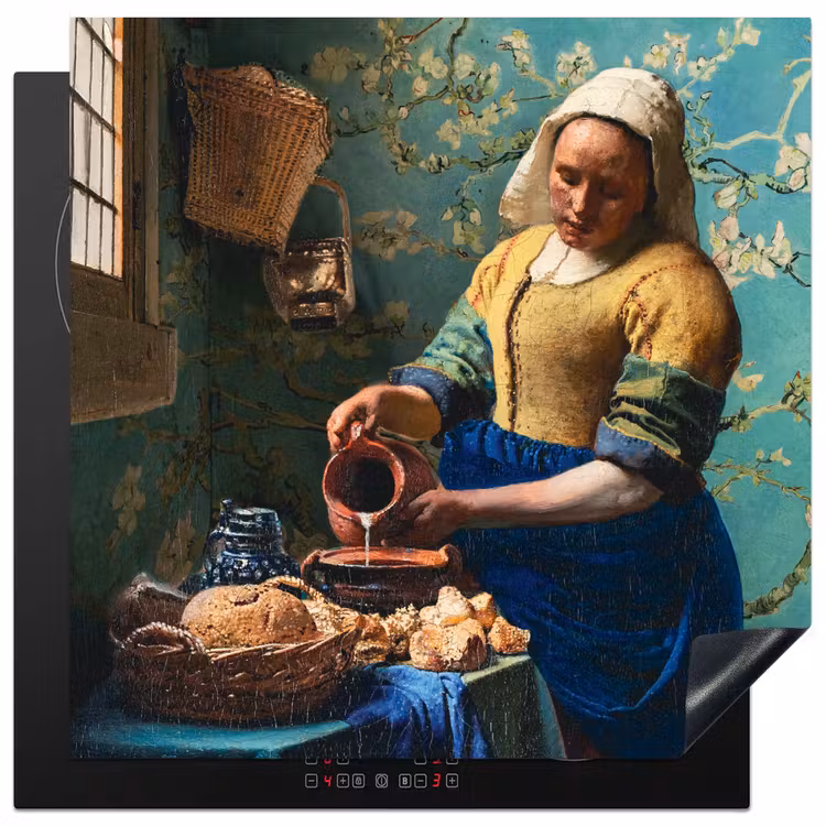 Melkmeisje - Amandelbloesem - Van Gogh - Vermeer - Schilderij - Oude meesters Inductie beschermer vinyl 3mm middel -3d