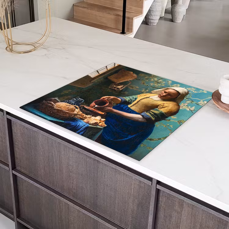 Melkmeisje - Amandelbloesem - Van Gogh - Vermeer - Schilderij - Oude meesters Inductie beschermer vinyl 3mm middel -sfeer8