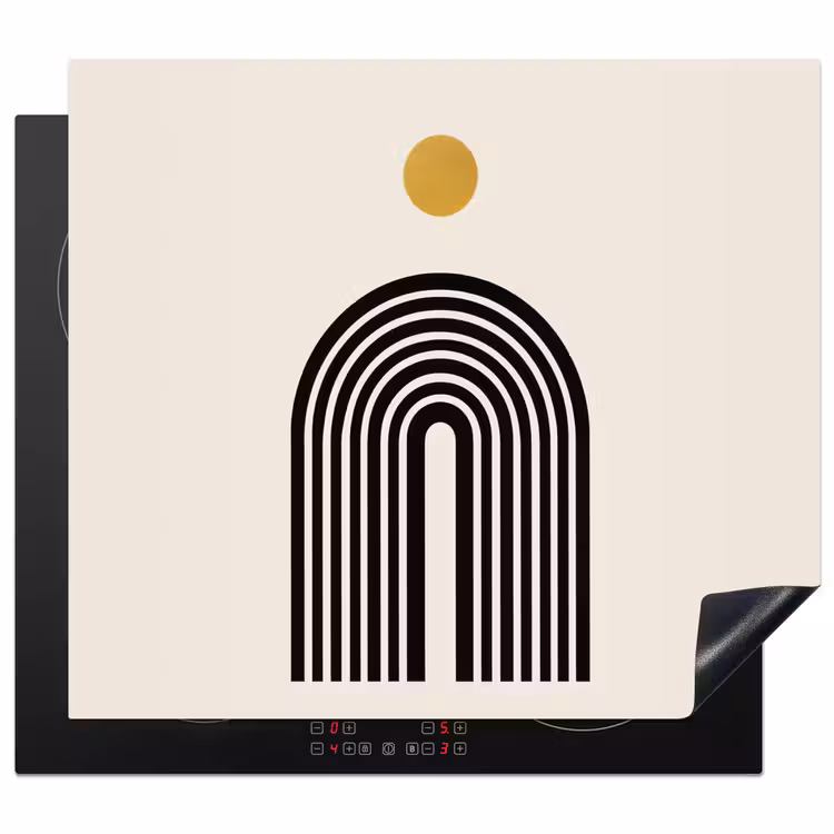 Minimalistisch - Zwarte boog - Gouden cirkel Inductie beschermer vinyl 3mm middel -3d