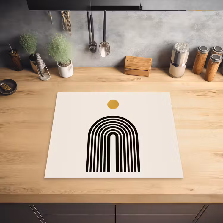 Minimalistisch - Zwarte boog - Gouden cirkel Inductie beschermer vinyl 3mm middel -sfeer5