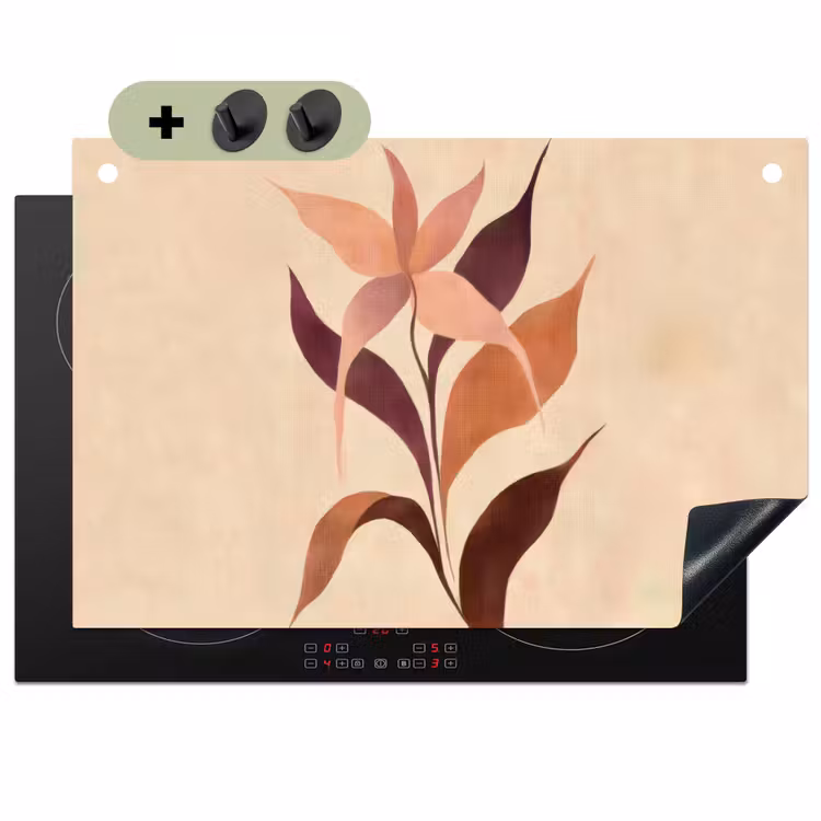 Minimalistisch - Bloem - Bladeren - Beige Inductie beschemer met haakjes klein -3d